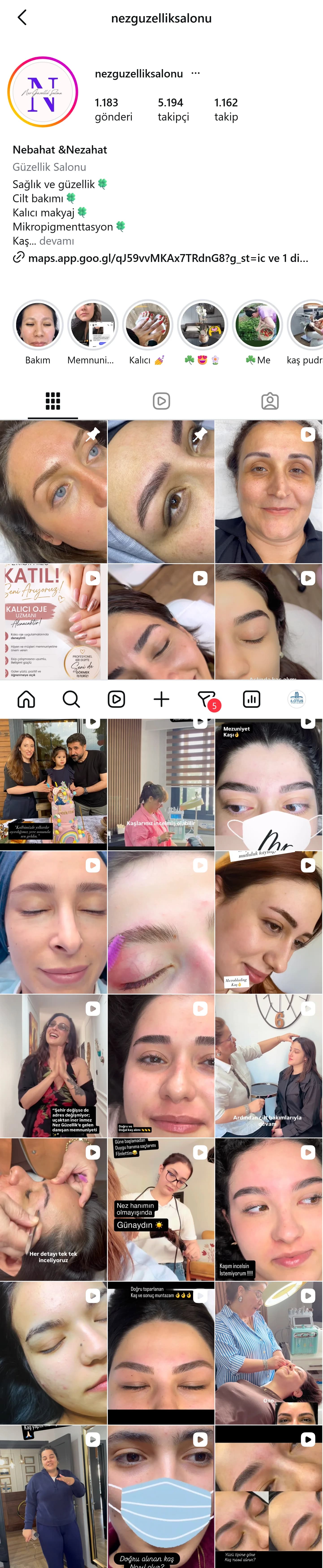 Nez Güzellik Salonu Instagram profil ekranı